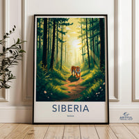 Siberia Russia Tiger Wall Art, Forest Path Animal Artwork, Nature Landscape Print, Wildlife Poster, Home Decor, Exotic Jungle Scene