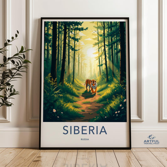 Siberia Russia Tiger Wall Art, Forest Path Animal Artwork, Nature Landscape Print, Wildlife Poster, Home Decor, Exotic Jungle Scene