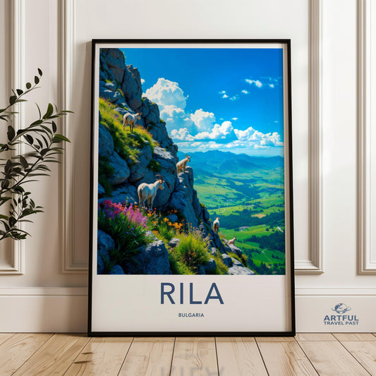 Rila Mountain Wall Art Decor, Bulgaria Scenic Landscape Print, Goat Climbing Poster, Colorful Nature Photo, Travel Photography Gift