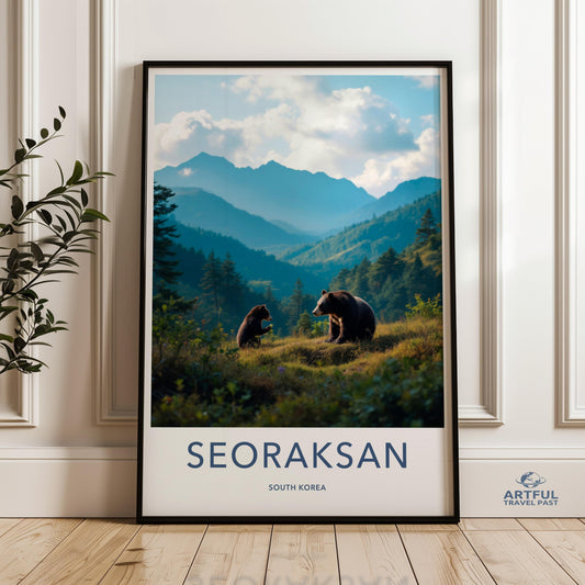 Seoraksan Wall Art Print, Bear Family Nature Poster, South Korea Mountain Landscape, Wildlife Photography, Travel Home Decor