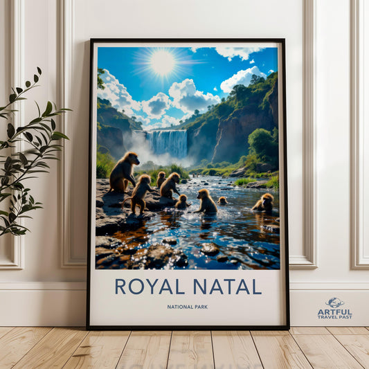 Royal Natal National Park Wall Art, Majestic African Landscape Poster, Wildlife Waterfall Scene, Nature Photography Decor
