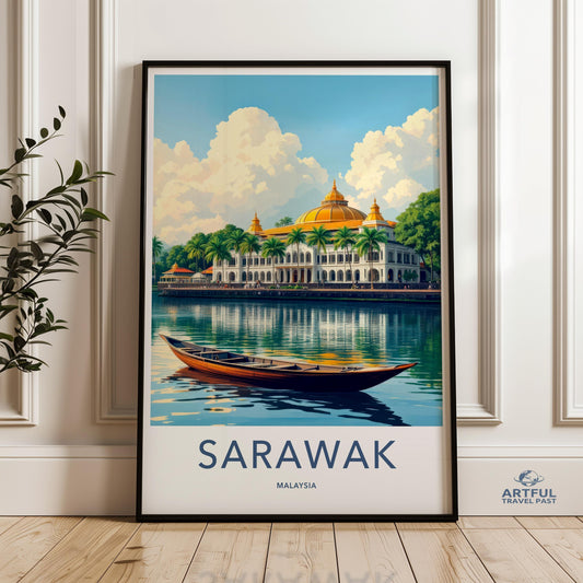 Sarawak Malaysia Wall Art, Vintage Travel Poster, Southeast Asia Decor, Exotic Landscape Print, Malaysian Heritage Landscape, Tropical