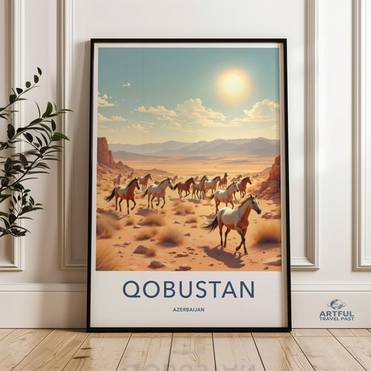 Wild Horses Landscape Art, Sunset Desert Wall Print, Decorative Horse Poster, Nature Wildlife Wall Decor for Home Office