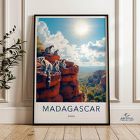 Madagascar Travel Poster, Lemur Wall Art Print, African Wildlife Decor, Nature Landscape Print, Animal Lovers Gift, Exotic Home Decor