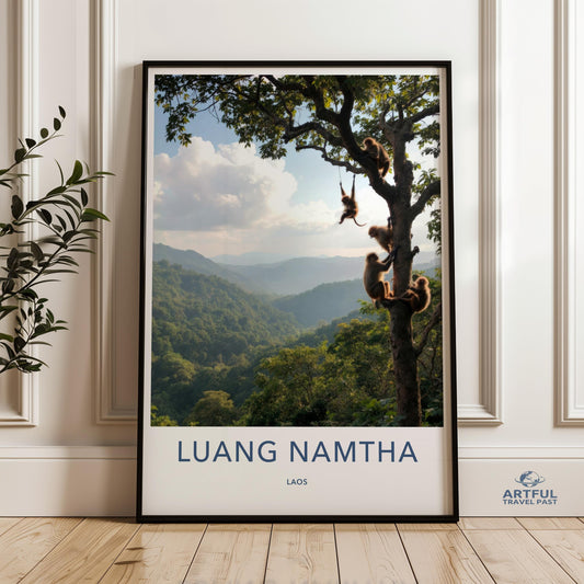 Luang Namtha wall art, Laos jungle design, Monkey tree print, Nature photography decor, Travel inspired wall art, Wildlife art print,