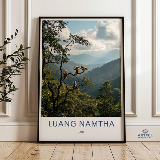 Luang Namtha Laos Wall Art, Jungle Monkey Print, Nature Photography, Wildlife Art Poster, Adventure Landscape Decor, Mountain View