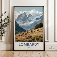 Lombardy Italy Wall Art, Mountain Landscape with Deer Poster, Alpine Wilderness Print, Nature Photography, Travel Art Decor