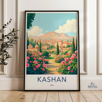 Kashan Wall Art, Iran Travel Poster, Vintage Landscape Print, Rose Garden Decor, Persian Architecture Art, Scenic Wall Decor