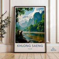 Khlong Saeng Wall Art, Thailand Landscape Poster, Scenic Nature Print, Tropical Jungle Artwork, Mountain River Decor, Monkey Oasis Picture