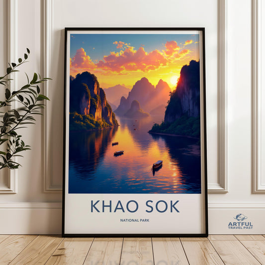 Khao Sok National Park Sunset Wall Art, Mountain Lake Sunset Print, Scenic Wall Decor, Nature Photography Art Print, Landscape Poster