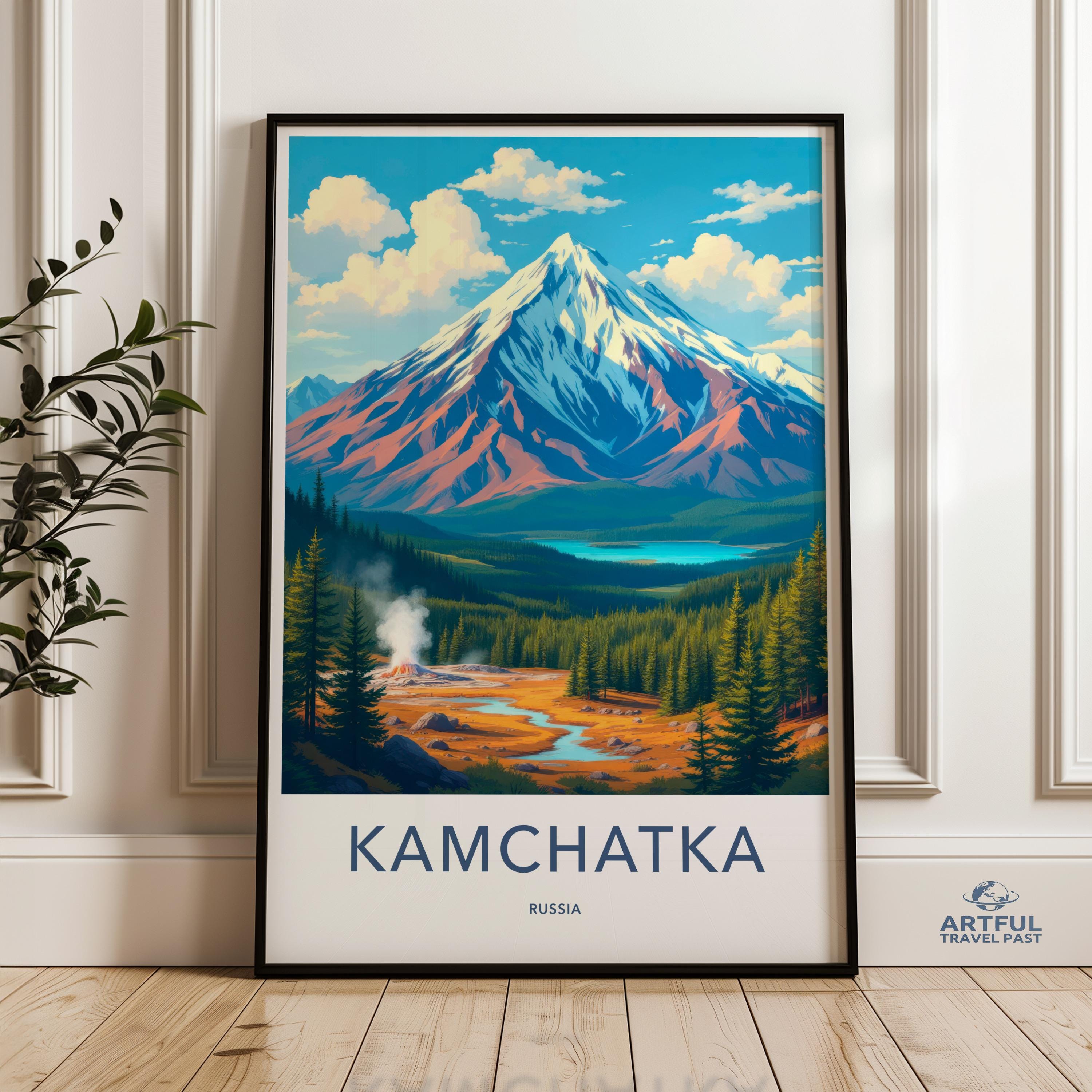 Kamchatka Russia Wall Art, Vintage Travel Poster, Retro Mountain Print, Nature Landscape Decor, Adventure Home Decor,