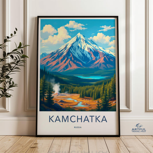 Kamchatka Russia Wall Art, Vintage Travel Poster, Retro Mountain Print, Nature Landscape Decor, Adventure Home Decor,