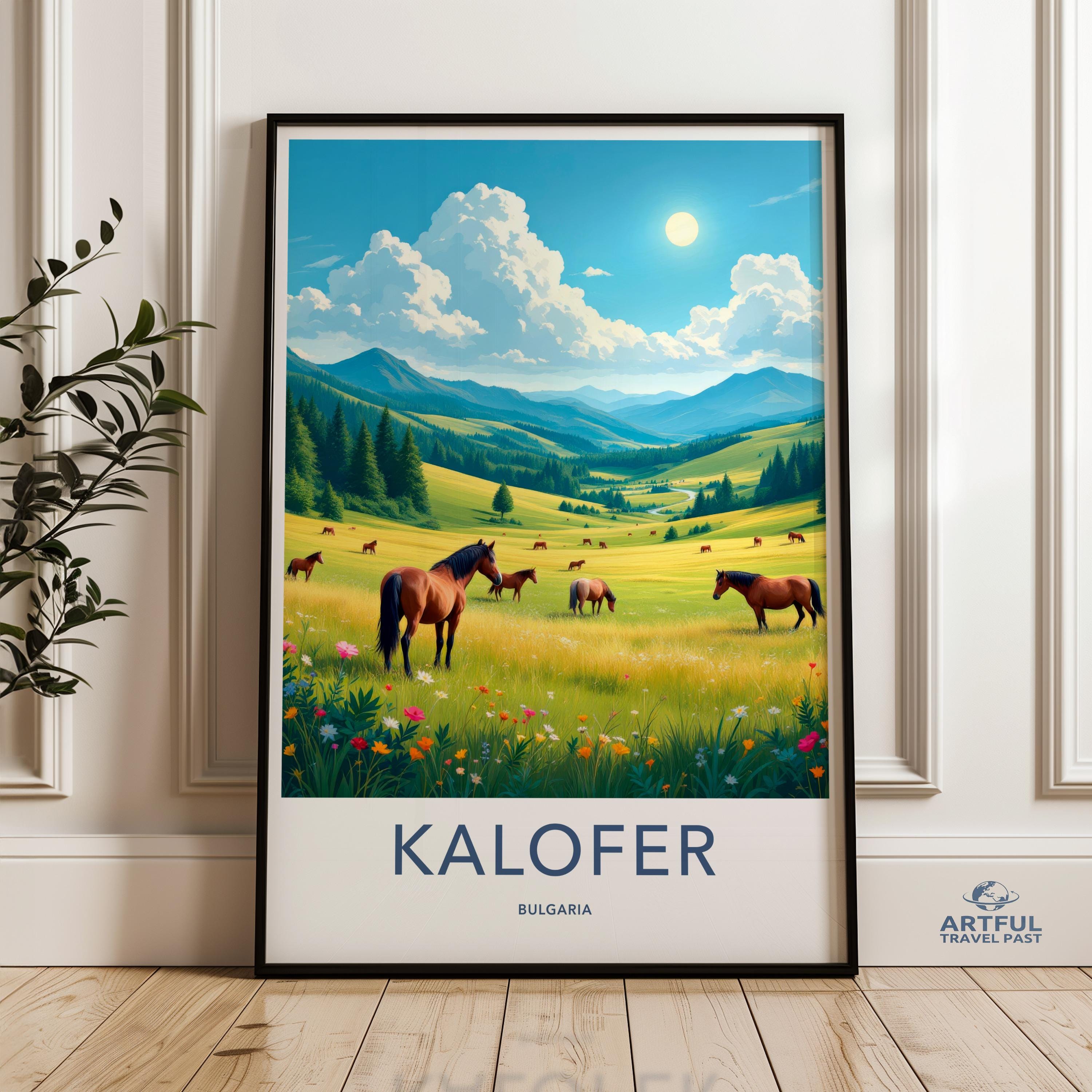 Beautiful Mountain Meadow Wall Art, Horse Pasture Landscape Print, Sunny Countryside Decor, Kalofer Bulgaria Scenic Poster