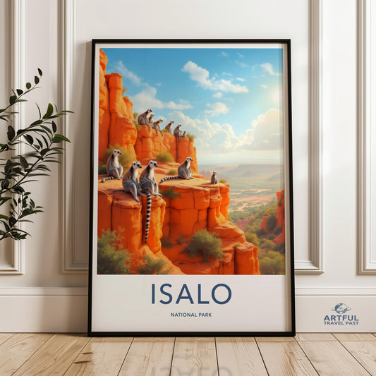 Isalo National Park wall art, Lemurs landscape print, Poster for home decor, Nature photography, Wildlife scenery, Gift for travelers