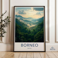 Borneo Malaysia Poster, Tropical Rainforest Wall Art, Nature Landscape Print, Misty Mountains Decor, Scenic View Artwork, Travel Photography