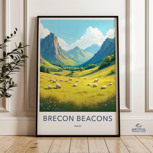 Brecon Beacons Wales Wall Art, Scenic Landscape Print, Mountain and Sheep Pasture Poster, Nature Artwork Home Decor, Travel Art