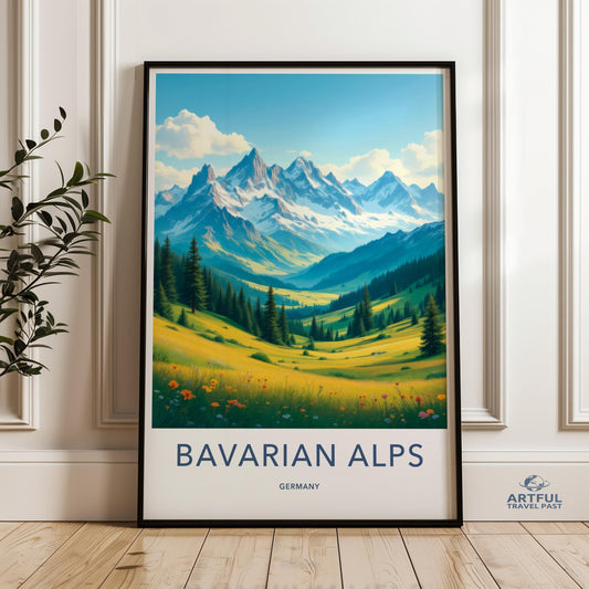 Bavarian Alps Poster Germany, Alpine Mountain Landscape Wall Art, Scenic Nature Print, Travel Themed Home Decor, Gift for Hikers