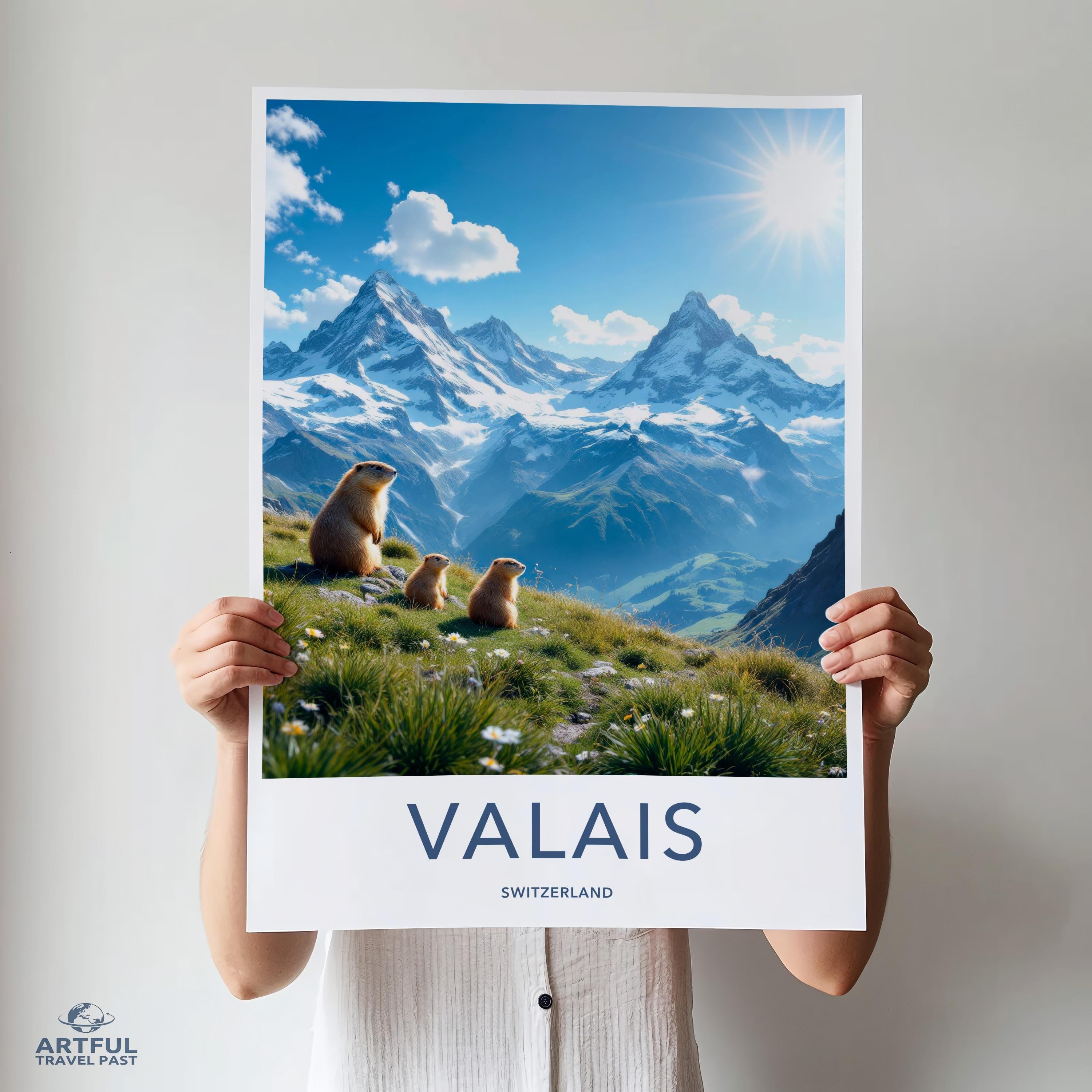 Scenic Valais Switzerland Poster, Alpine Mountain Landscape Print, Wall Art Decor, Nature Photography, Mountain View Art, Travel Gift
