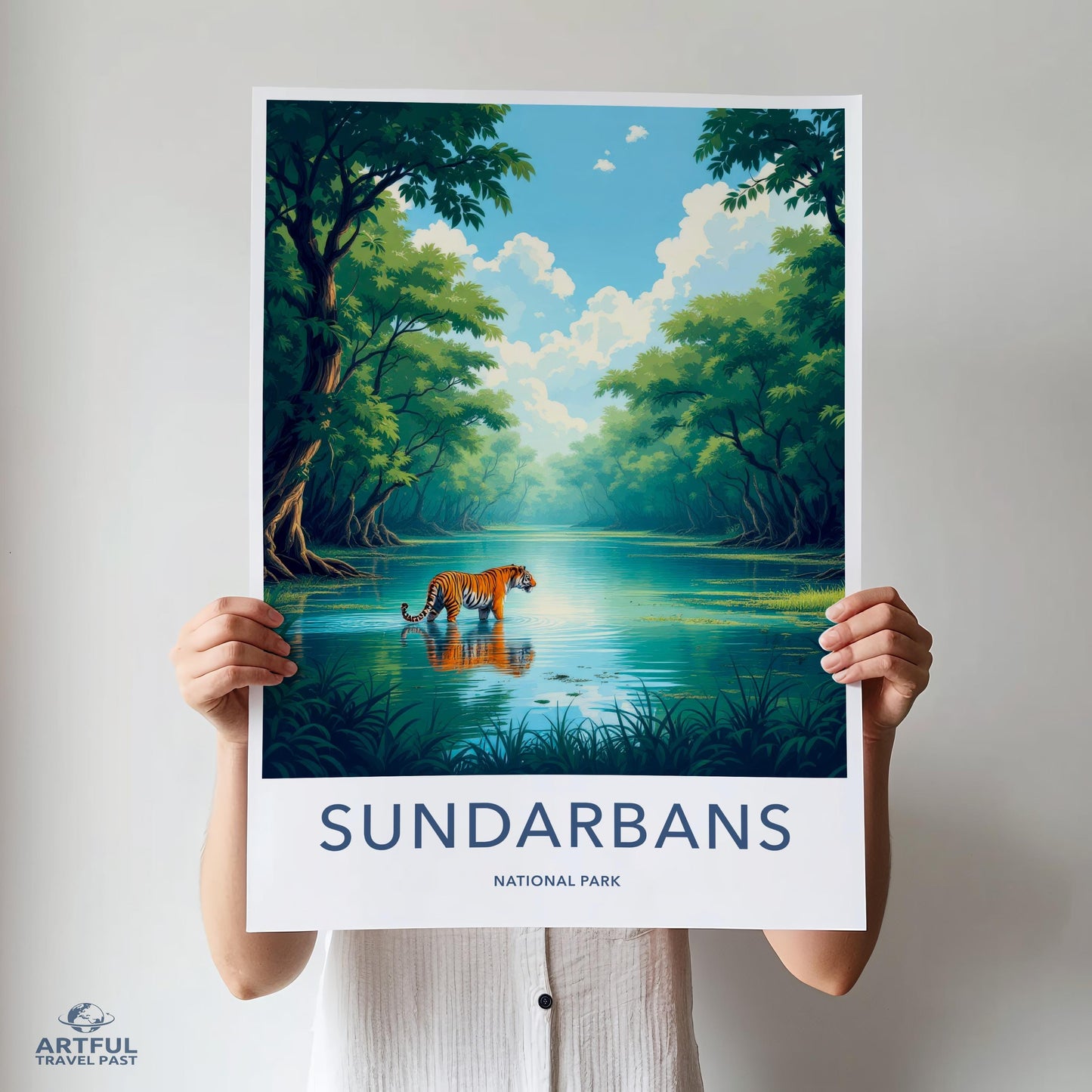 Sundarbans National Park Wall Art, Tiger Forest Landscape Print, Nature Wildlife Poster, Tropical Jungle Decor Artwork