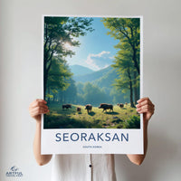 Seoraksan South Korea travel poster, Scenic nature wall art, Serene mountain landscape print, Korean wilderness decor
