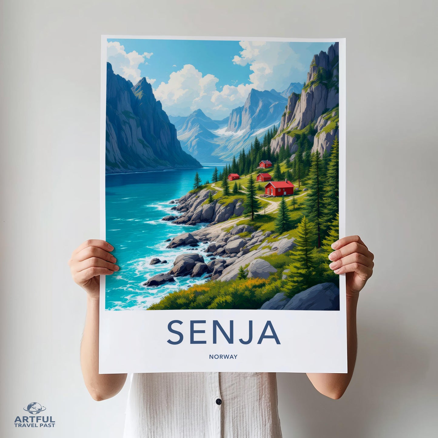 Scenic Senja Norway Travel Poster, Nordic Landscape Art Print, Coastal Mountain Art, Wall Decor, Vacation Souvenir, Home Decoration