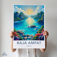 Raja Ampat Indonesia Travel Poster, Scenic Ocean Sunrise, Nature Wall Art, Tropical Landscape Photography, Beach Decor Print