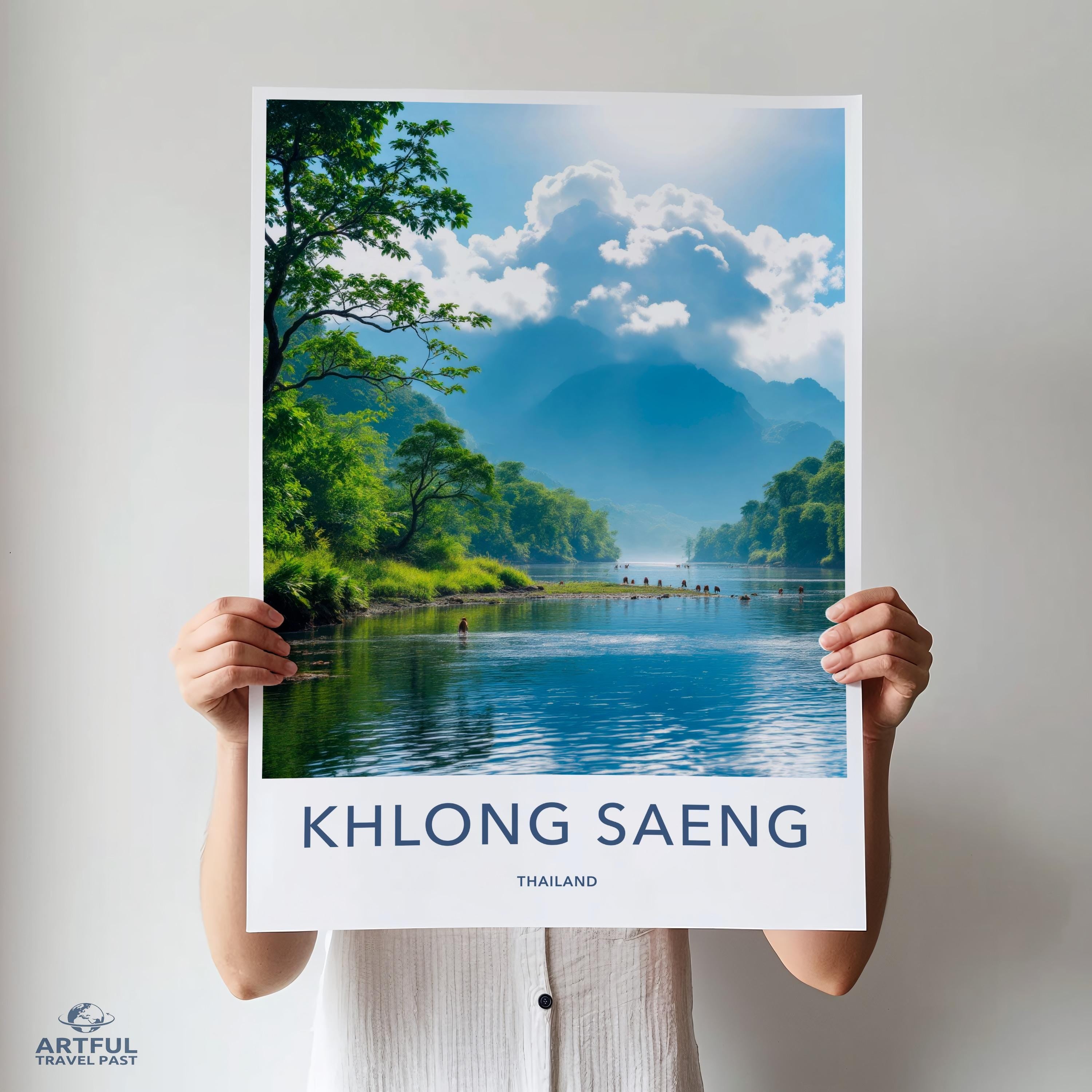 Thailand travel print, Khlong Saeng poster, nature wall art, landscape decor, scenic photography, travel gift idea, lake scenery