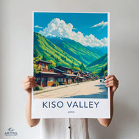 KISO VALLEY Travel Poster, Colorful Wall Art, Japanese Mountain Village, Vintage Style Print, Scenic Art for Home Decor