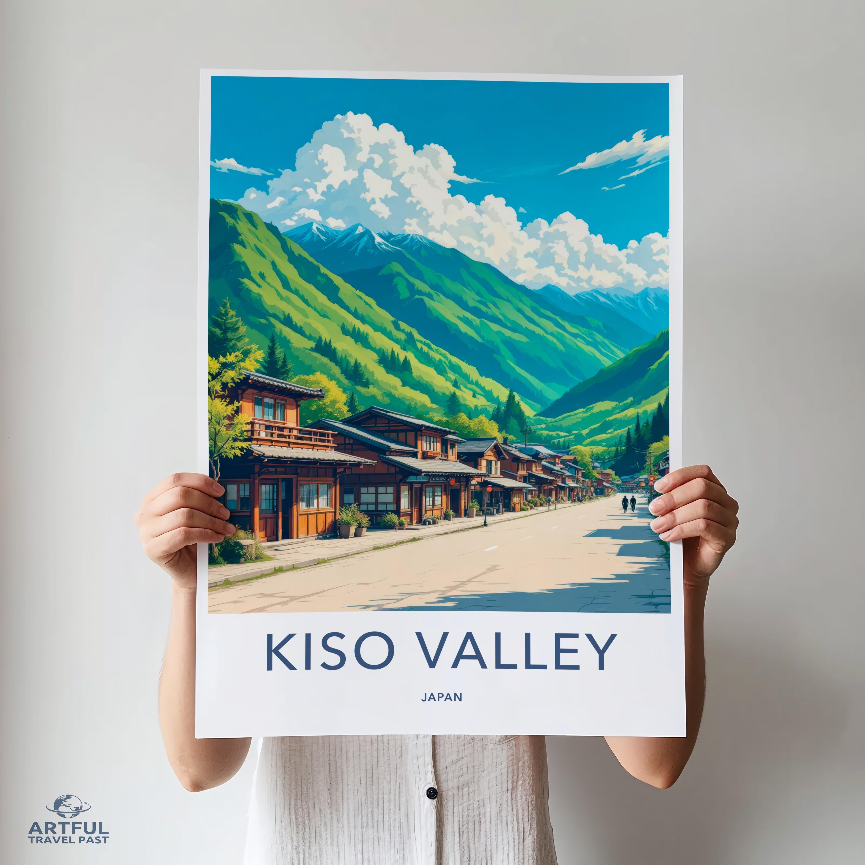KISO VALLEY Travel Poster, Colorful Wall Art, Japanese Mountain Village, Vintage Style Print, Scenic Art for Home Decor