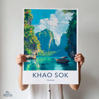 Khao Sok National Park Travel Poster, Thailand Nature Landscape Art, Scenic Wall Decor, Adventure Destination Print, Tropical Paradise Art