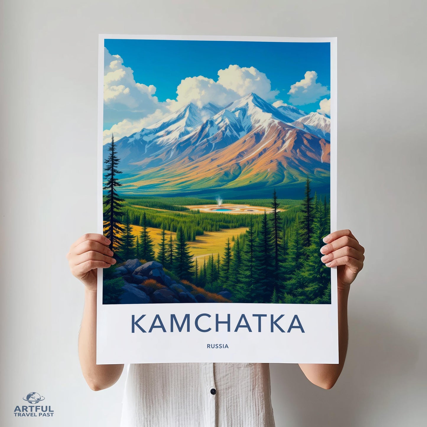 Kamchatka Russia Travel Poster, Scenic Mountain Landscape Print, Artful Home Decor, Nature Wall Art, Gift for Travelers