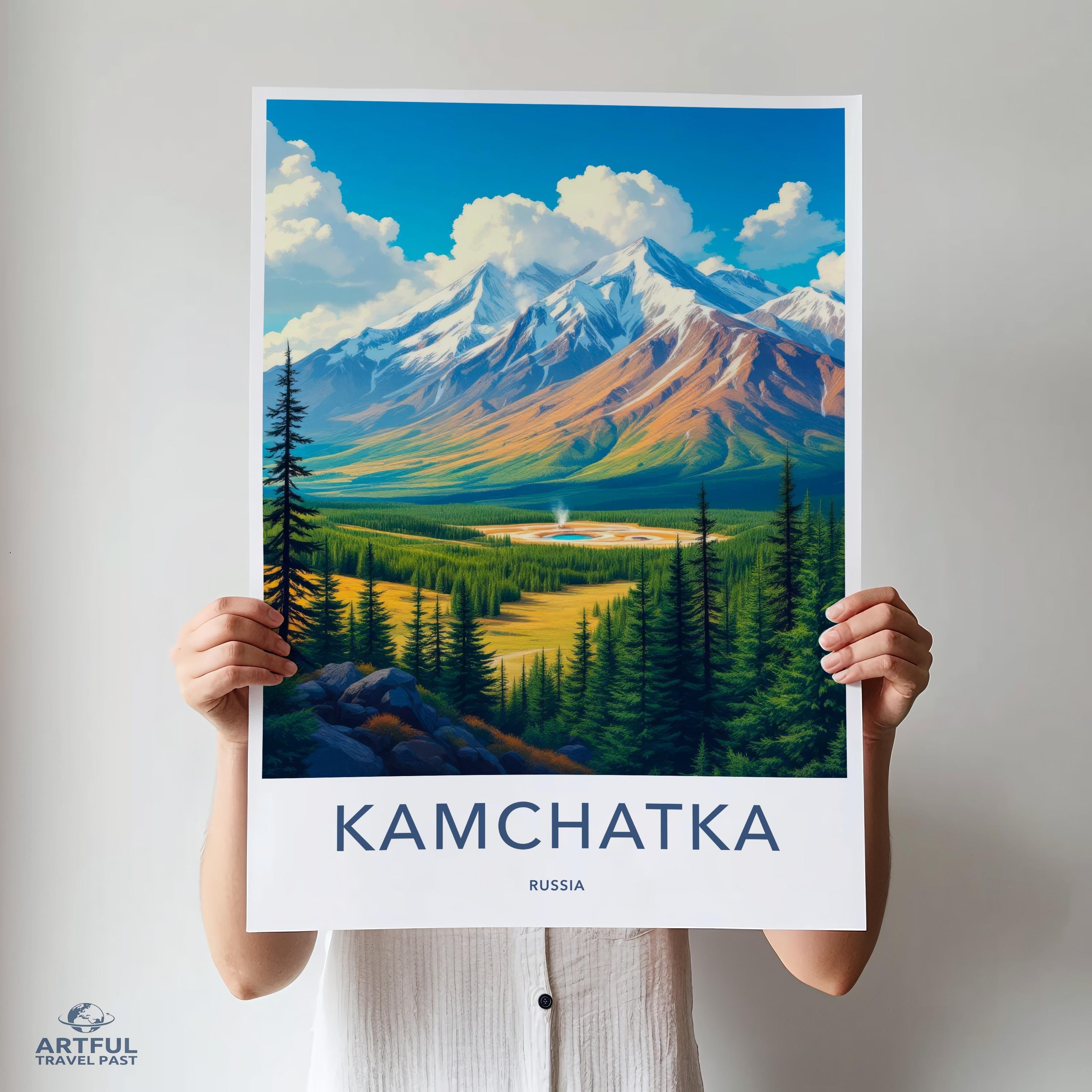 Kamchatka Russia Travel Poster, Scenic Mountain Landscape Print, Artful Home Decor, Nature Wall Art, Gift for Travelers