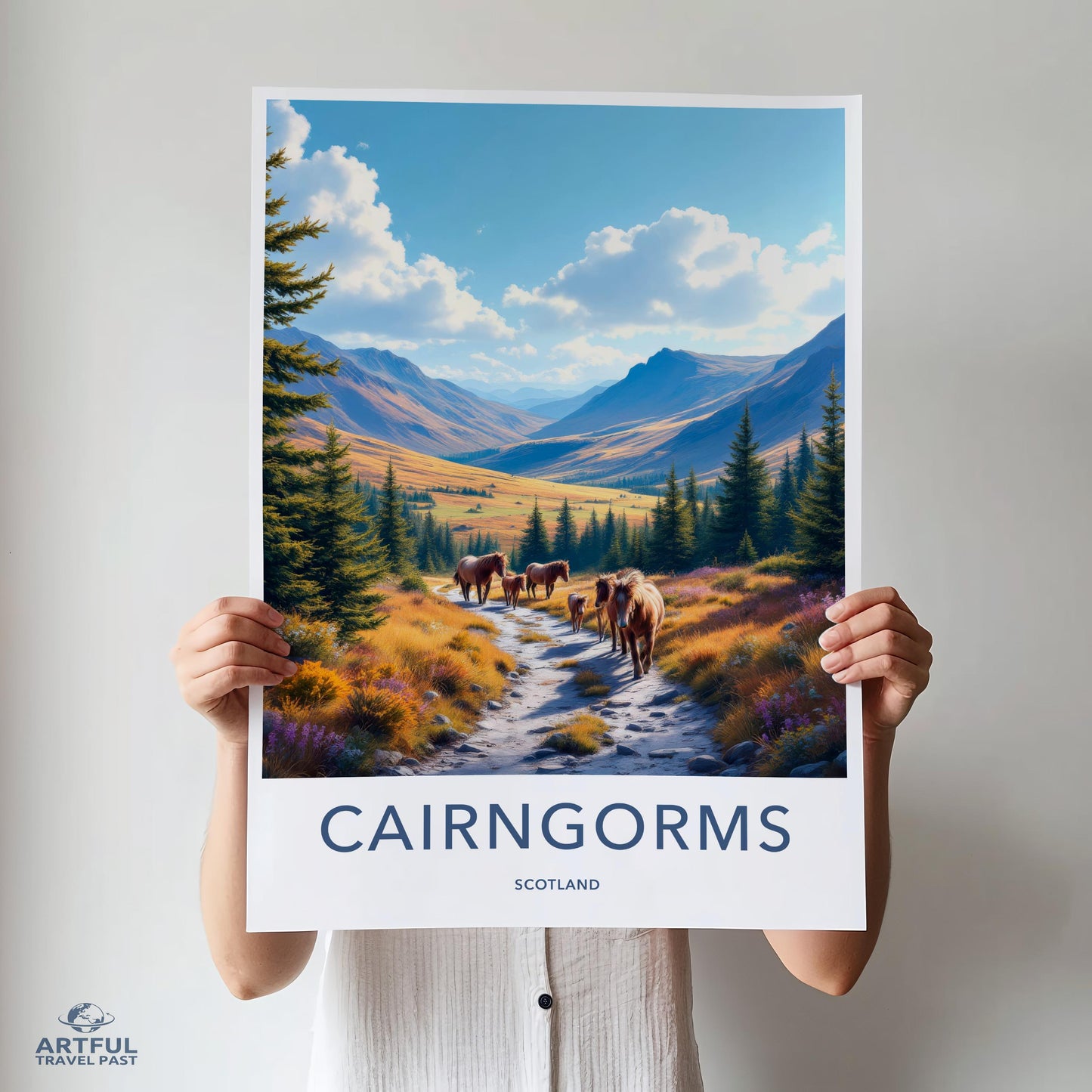 Cairngorms Scotland Travel Poster, Scenic Landscape Print, Scottish Highlands Wall Art, Nature Photography, Artful Travel Past Decor