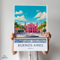 Buenos Aires Travel Poster, Argentina Art Print, Cityscape Wall Decor, Vibrant Urban Scene, Colorful Buildings, Modern Art