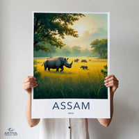 Assam India Nature Wildlife Poster, Scenic Rhino Print, Wildlife Art Wall Decor, Nature Lover Gift, Exotic Animal Print, Home Decor