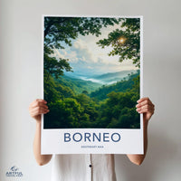 Borneo Southeast Asia travel poster, Nature landscape wall art, Tropical rainforest print, Adventure decor, Home office wall hanging