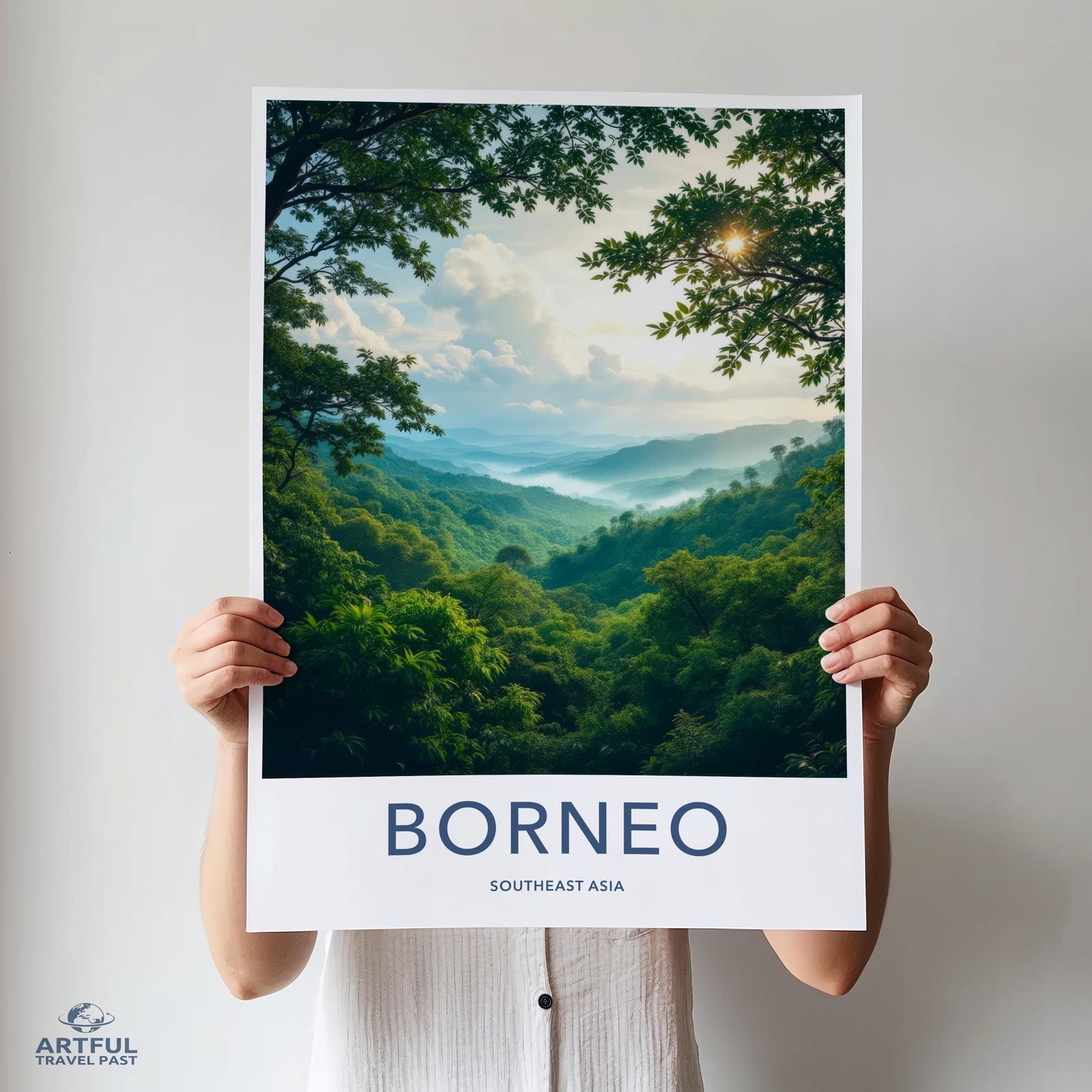 Borneo Southeast Asia travel poster, Nature landscape wall art, Tropical rainforest print, Adventure decor, Home office wall hanging