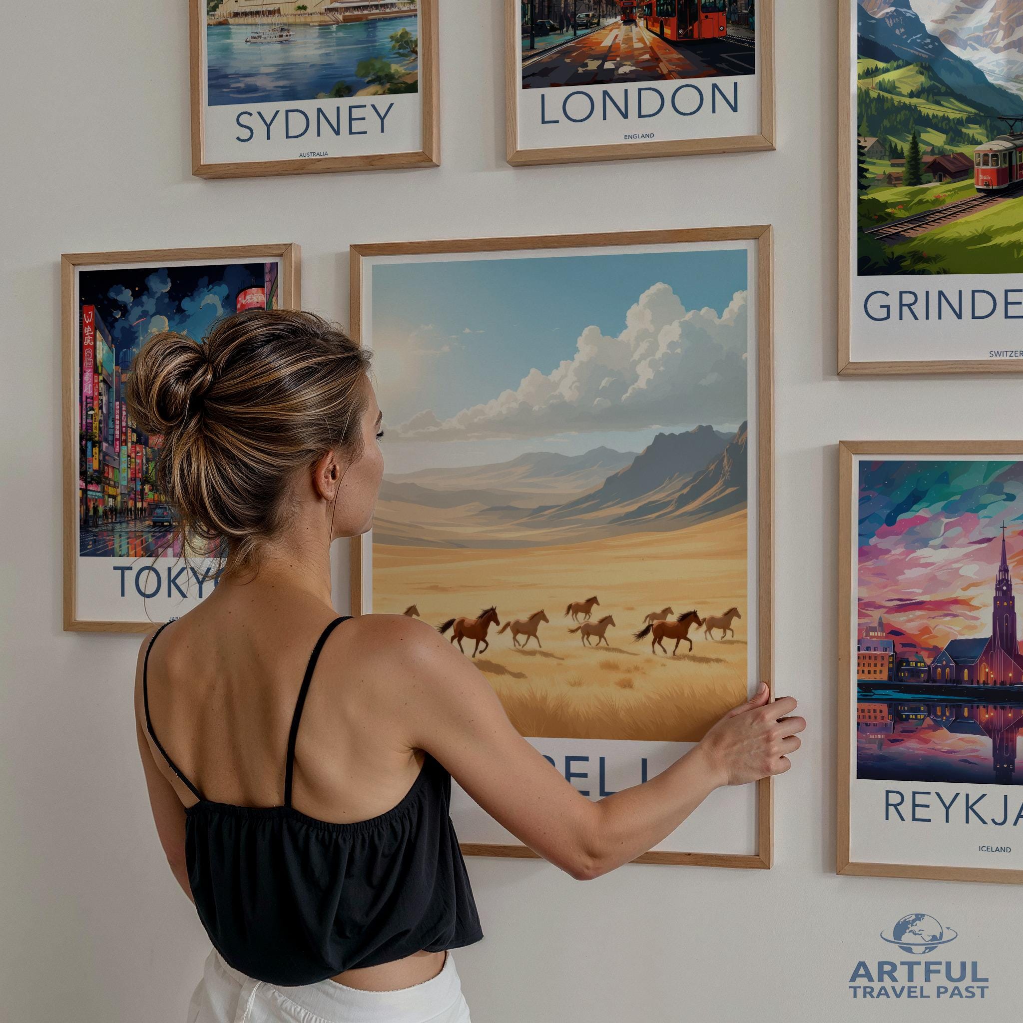 Travel posters set, Wall art for living room, Vintage travel prints, Artful Travel Past poster collection, Retro wall decor