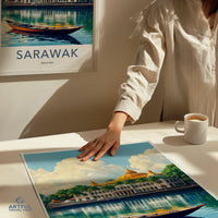Sarawak travel poster, Malaysia wall decor, Southeast Asia art print, vintage travel art, tropical landscape, home office decor