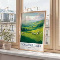 Yorkshire Dales National Park poster, travel art print, scenic countryside wall decor, nature landscape illustration, framed artwork