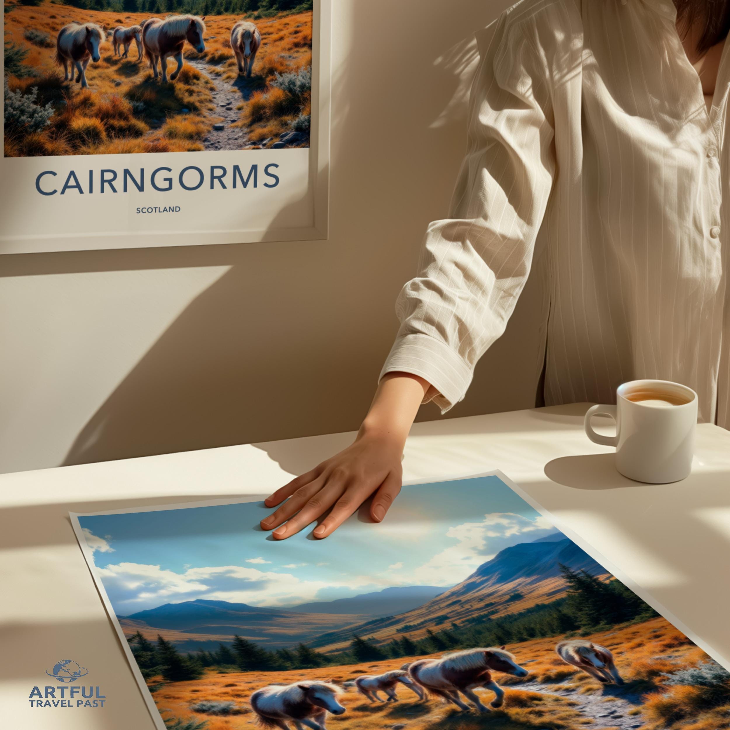 Cairngorms Scotland Travel Poster, Wall Art, Vintage Style, Landscape Print, Home Decor, Gift Idea, Retro Artwork, Mountains
