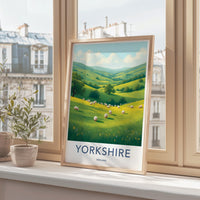 Yorkshire England Art Print, Farm Landscape Wall Decor, Country Scene Poster, Nature Artwork for Home, Green Fields Illustration