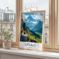 Switzerland travel poster, Valais mountain landscape print, Swiss Alps wall art, travel photography decor, gift for travelers