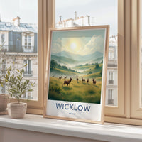 Wicklow Ireland Travel Poster, Scenic Landscape Art Print, Irish Countryside Wall Decor, Nature Inspired Home Decor, Deer Illustration