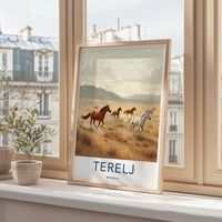 Wild Horses Art Print, Terelj Mongolia Poster, Scenic Landscape Artwork, Nature Wall Decor, Travel Photography, Mounted on Frame
