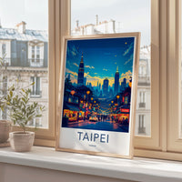 Taipei Taiwan Travel Poster, Cityscape Wall Art, Skyline Print, Night View Decor, Modern Home Decoration, Gift for Travelers