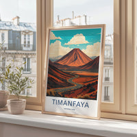 Timanfaya National Park poster, volcano landscape art print, travel wall decor, scenic nature illustration, home office decoration
