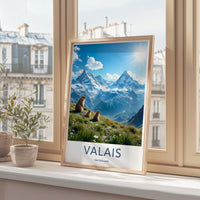 Switzerland Mountains Travel Poster Art, Scenic Mountain Print for Home Decor, Valais Nature Wall Art, Swiss Alps Landscape Artwork
