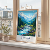 Travel Art Print Styria Austria, Landscape Wall Art, Nature Poster, Scenic Home Decor, Mountain River Artwork, Artful Travel Poster