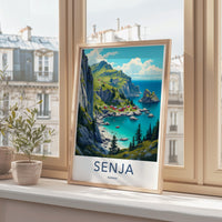 Scenic Norway Landscape Art Print, Travel Poster, Senja Coastal View, Nature Wall Decor, Ocean and Mountains, Relaxing Home Decor